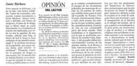 Recorte de la carta al director: «Santa Bárbara»